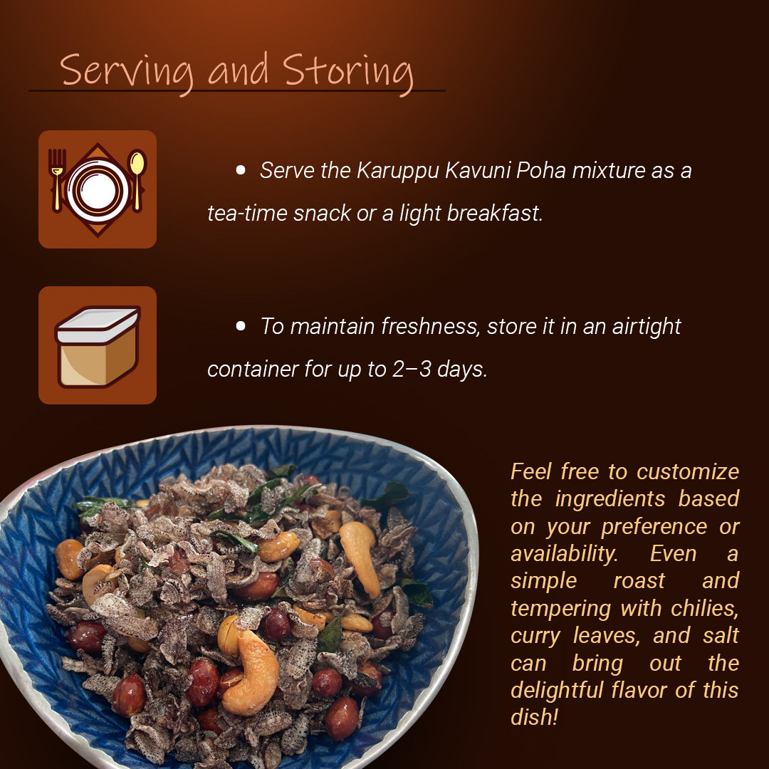 Black Kavuni Poha Mixture Savory Serving snd storing