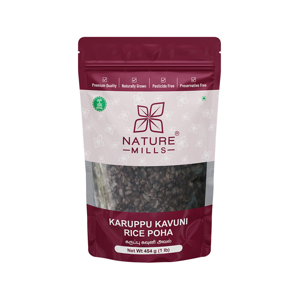 Karuppu Kavuni Rice Poha - Black Rice Flakes 454g | NatureMills