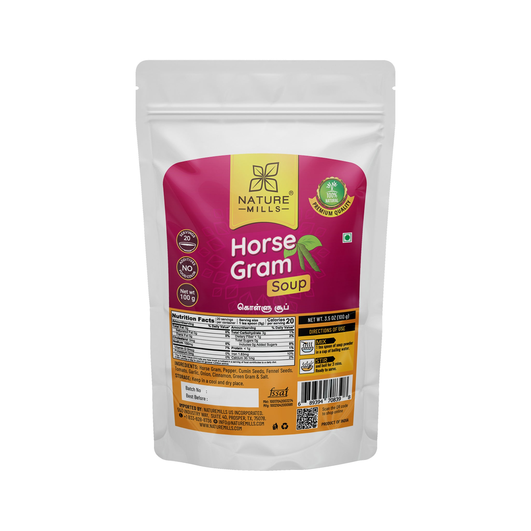 Nature Mills Horse Gram Soup package on a white background