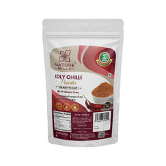 Nature Mills Idly Chilli Powder packaging on a white background