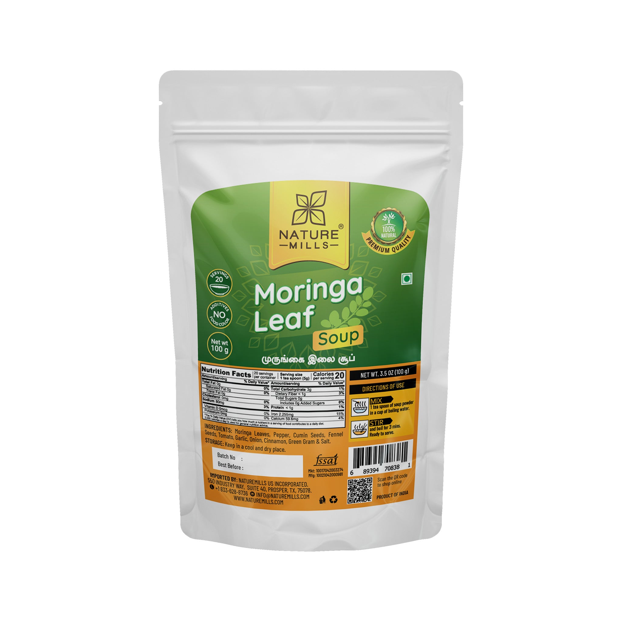 Nature Mills Moringa Leaf Soup package on a white background