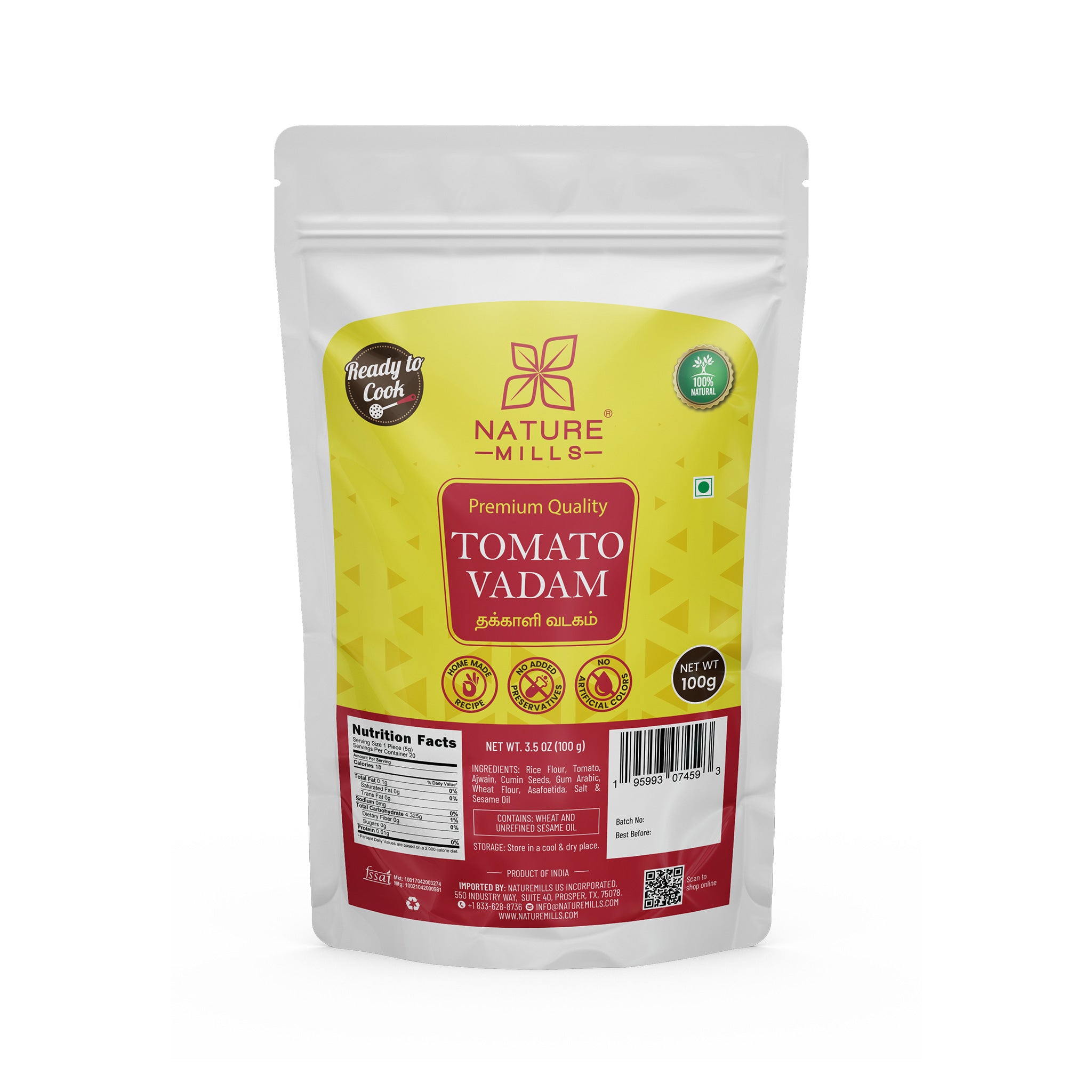 Nature Mills Tomato Vadam packaging on a white background